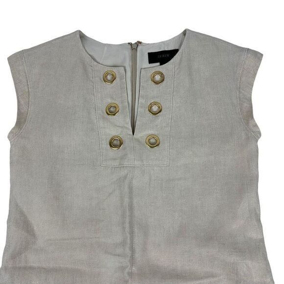 J Crew Beige Gold Metallic Linen Shift Dress Size 0 Grommet V-neck Cap Sleeve - Picture 5 of 12